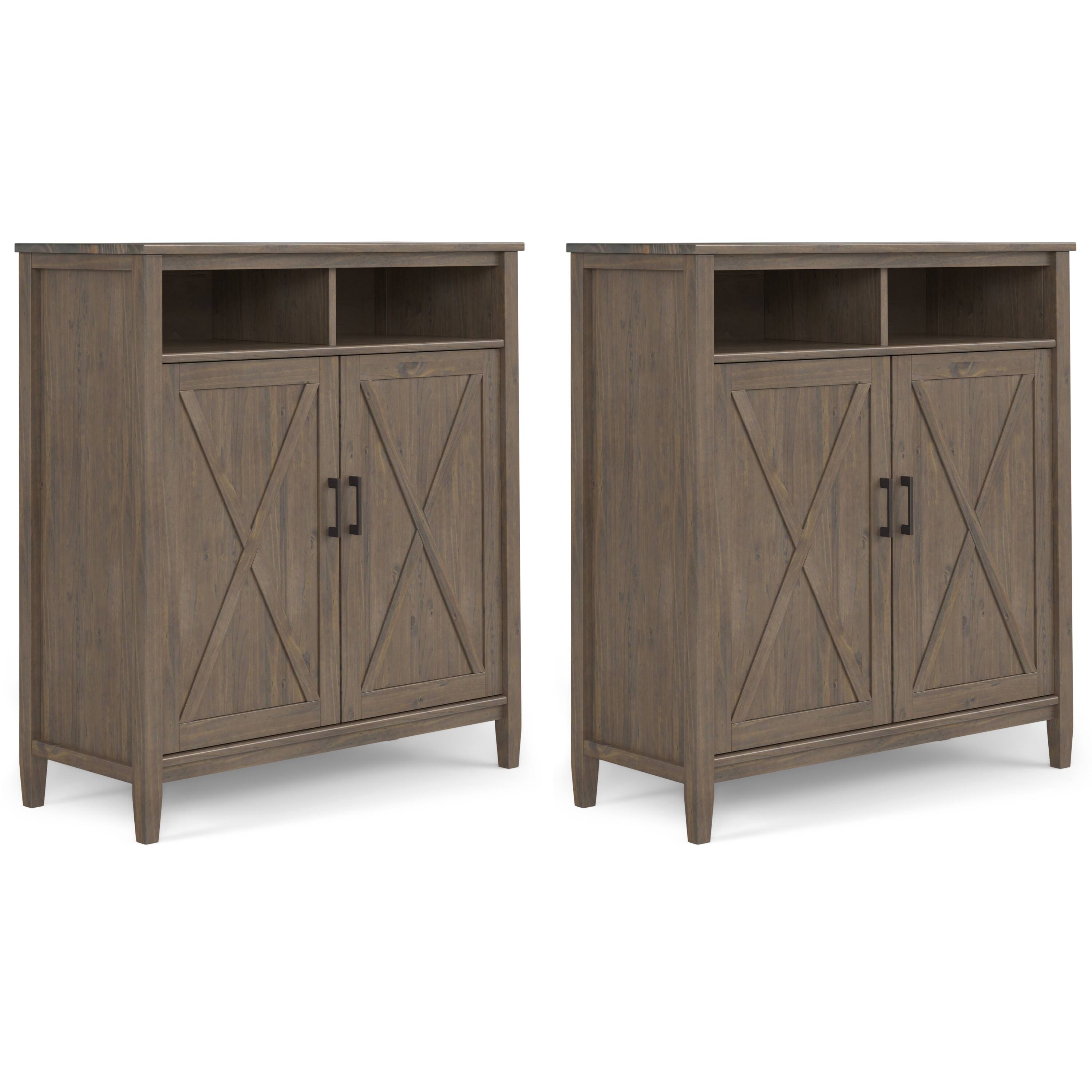 Front. Simpli Home - Ela 39 inch Storage Cabinet (Set of 2) - Smoky Brown.