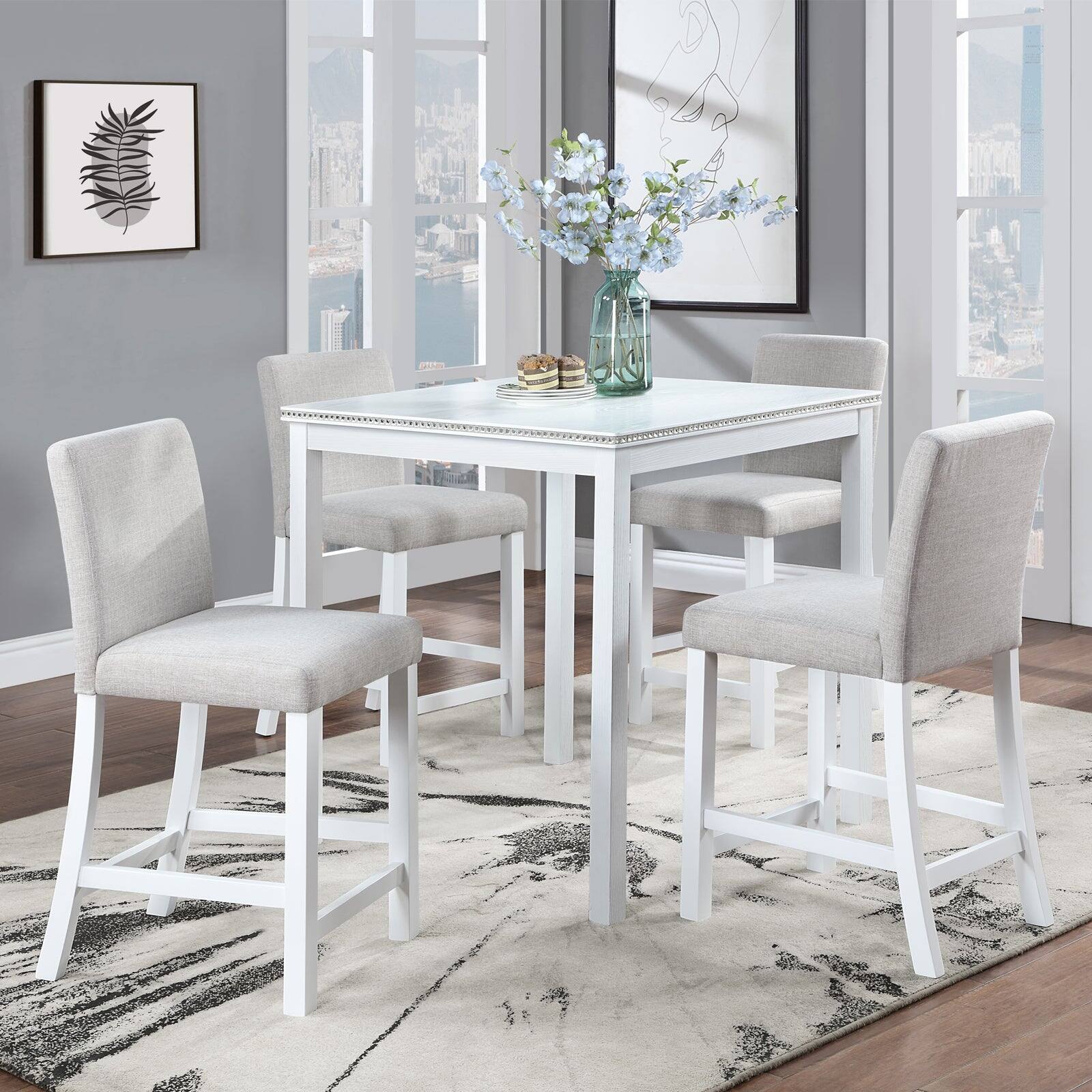 Alt View 1. Boyel Living - 5-Piece Counter Height Square Dining Set with Crystal Edge Wood Top and 4 Upholstered Chairs - White.