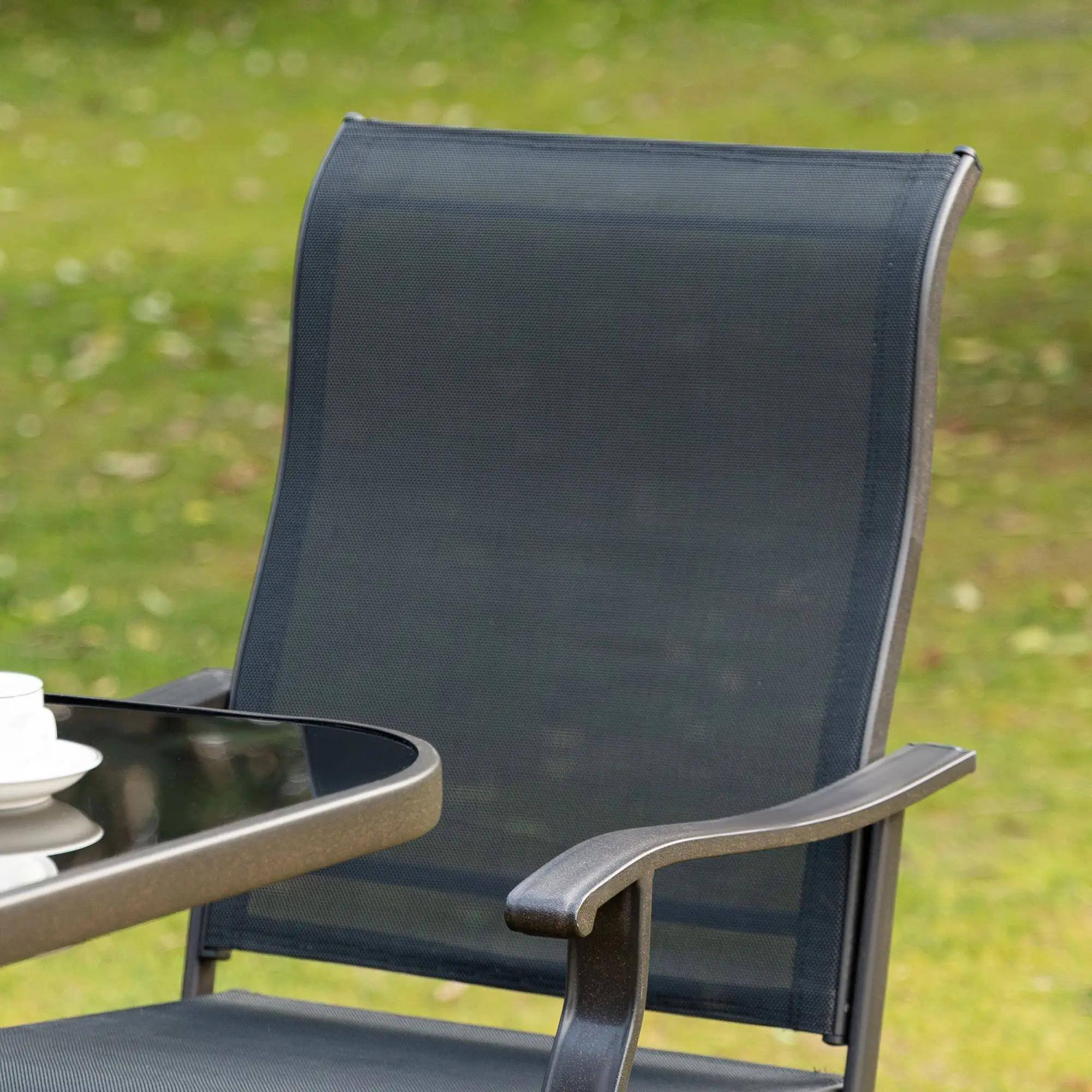 Alt View 2. Resenkos - Resenkos 2 Outdoor Swivel Bar Stools Set, Armrests, Bar Height Patio Chairs, Steel, Sling Fabric, Black - Black.