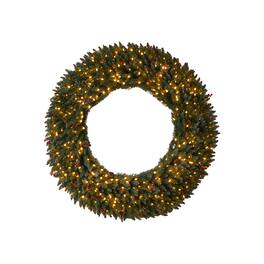 BreeBe - 5’ Large Flocked Xmas Wreath w/Berries, 400 LEDs & 820 Tips - Multi
