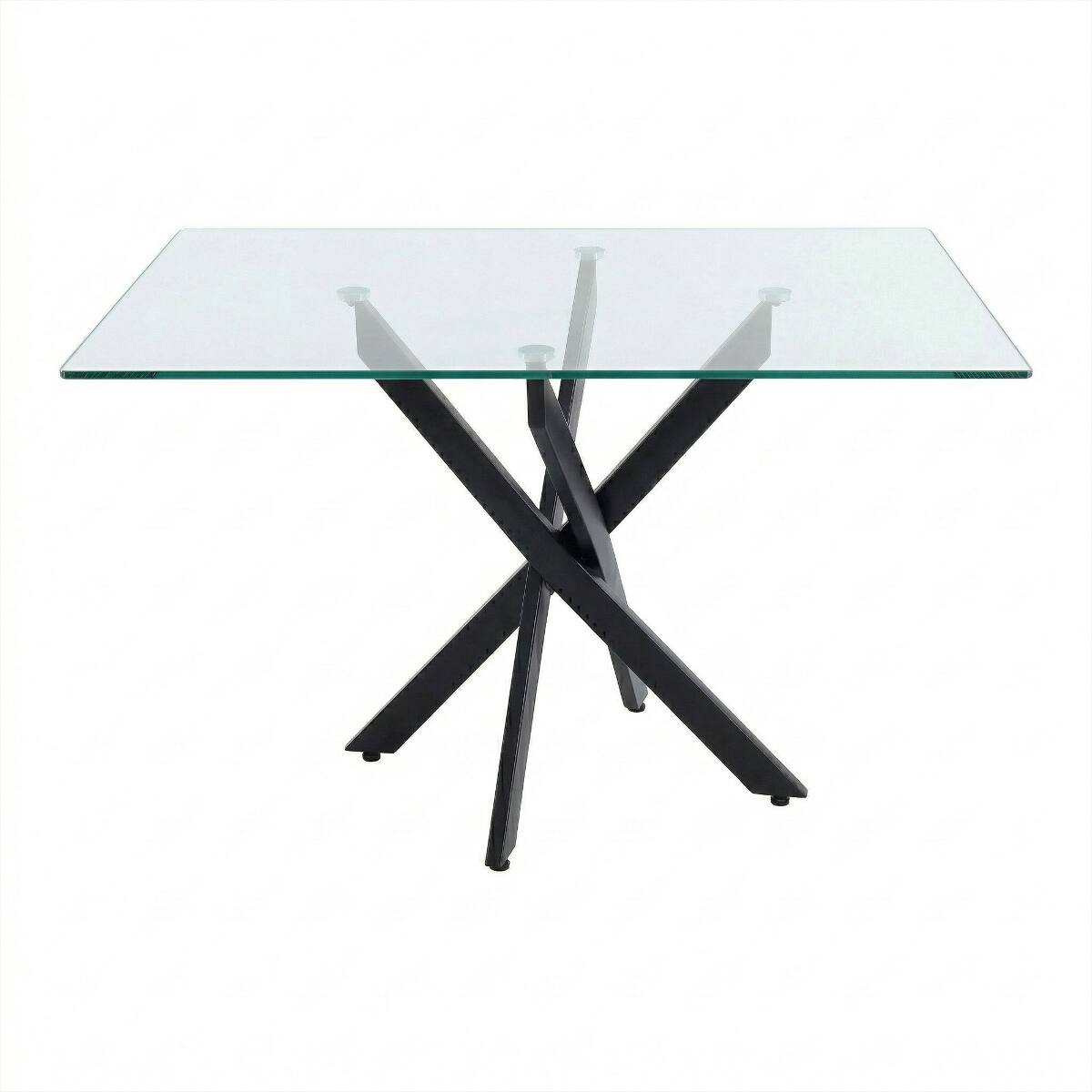 Alt View 1. Loheer - Loheer Rectangular Glass Dining Table with Black Metal Legs, 47.24 Inch Modern Table - Black.