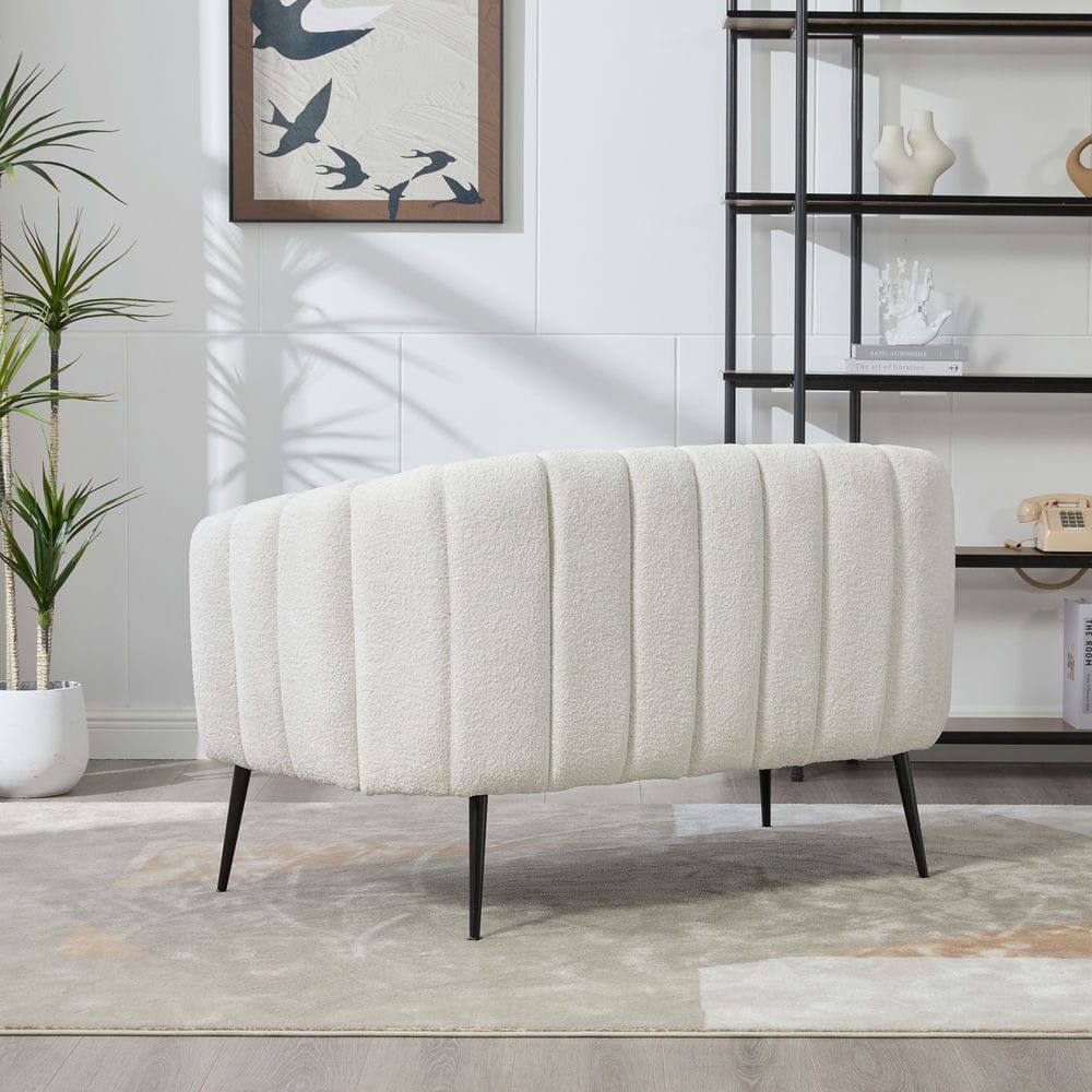 Angle. Kadyn - 50.2'' Wide Upholstered Mini Loveseat Accent Couch, Modern Settee with Metal Legs, 2-Seater Sofa for Living Room, Ivory - White.