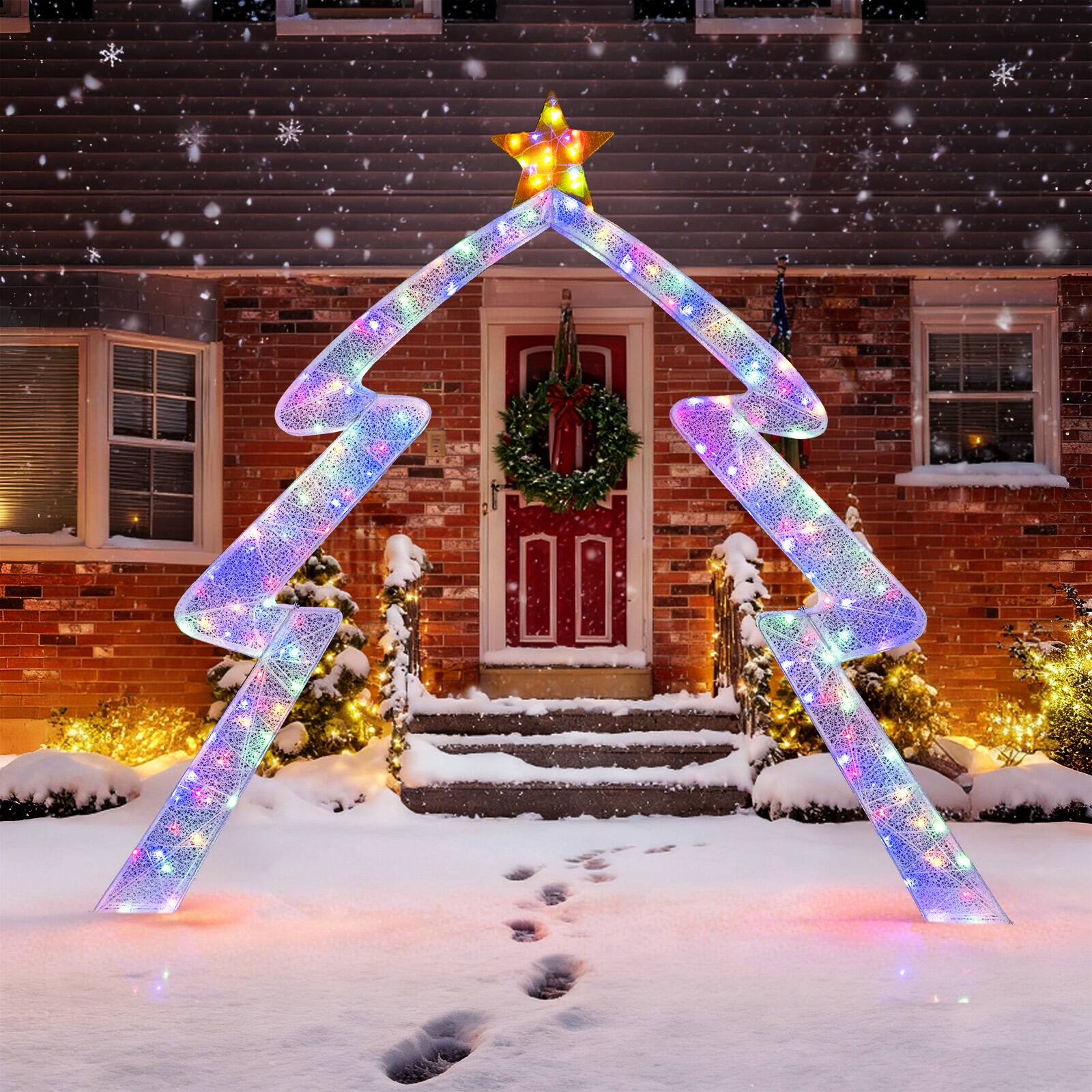 Alt View 1. Costway - Costway 8.8 FT Christmas Tree-shaped Archway with Top Star, Adjustable LED Lights,Zip Ties - White,Yellow.