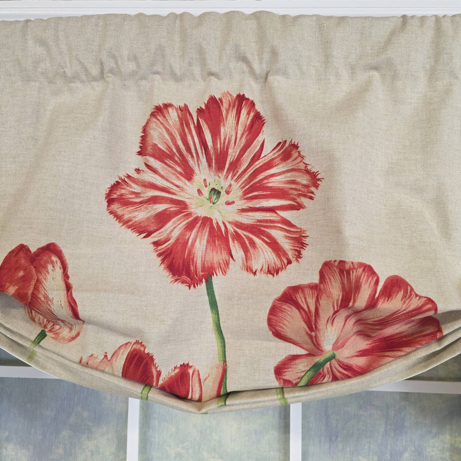 Left. RLF Home - RLF Home 100% Cotton La Tulipe Butterfly With Poly/Cotton Ivory lining Rod Pocket Valance 50" x 16" Linen - Linen.