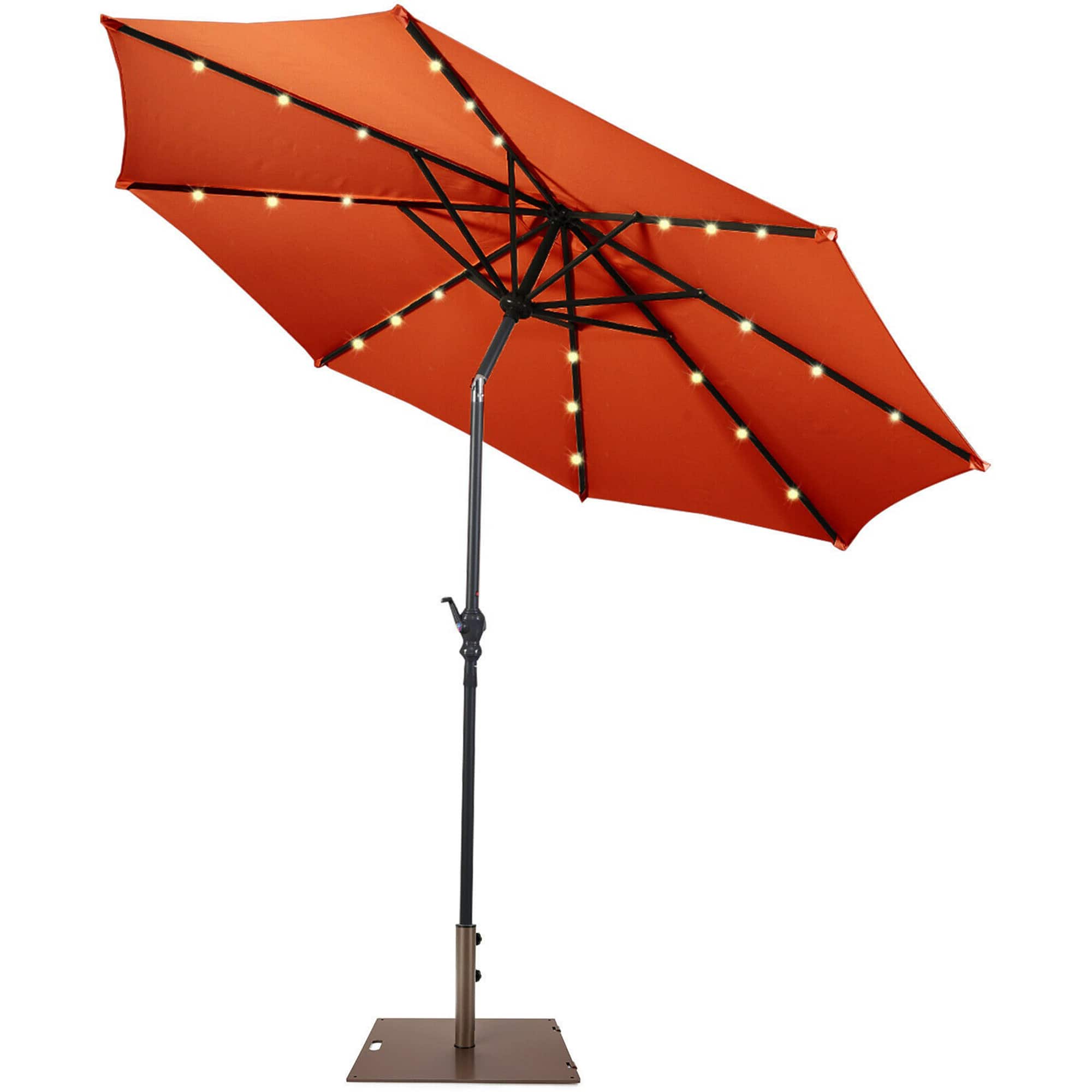 Gymax - 10 Ft Patio Table Market Umbrella w/ 24 Solar LED Lights & Heavy-duty Base - Orange price history on PriceWatchPro