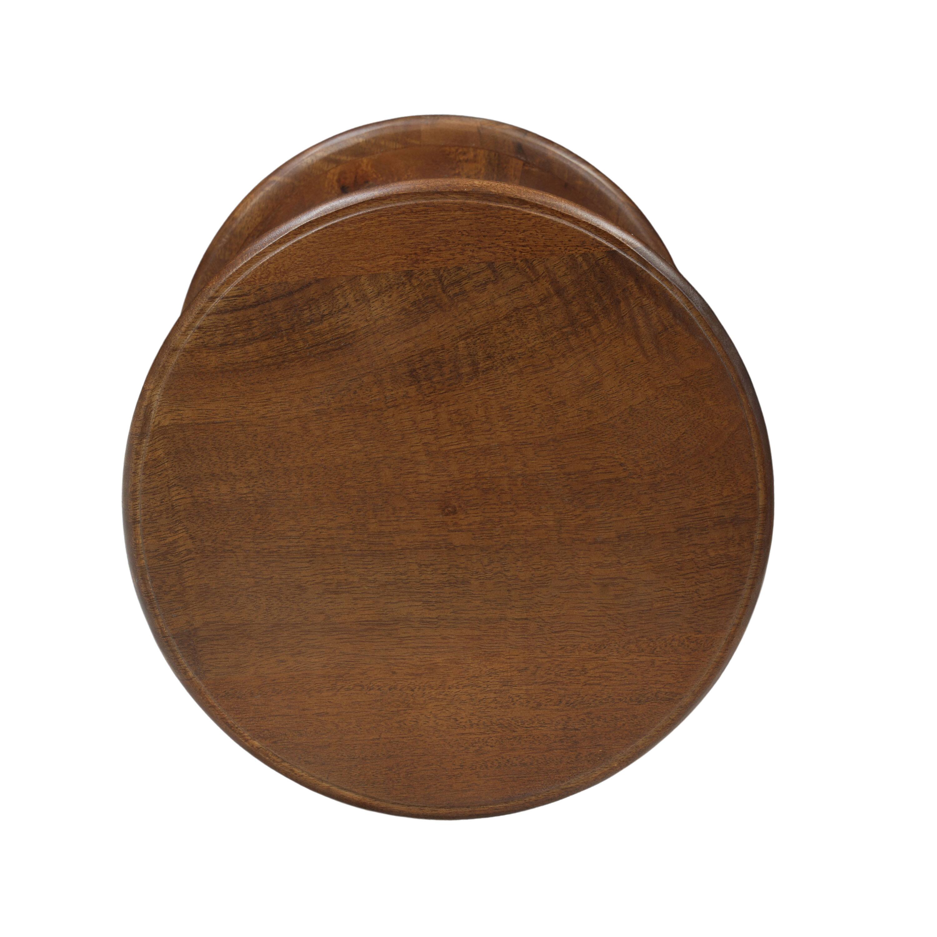 Back. Manhattan Lane - Jie Side End Table, Sculpted Pedestal Base, Mango Wood, 18.5 Inch - Walnut Brown.