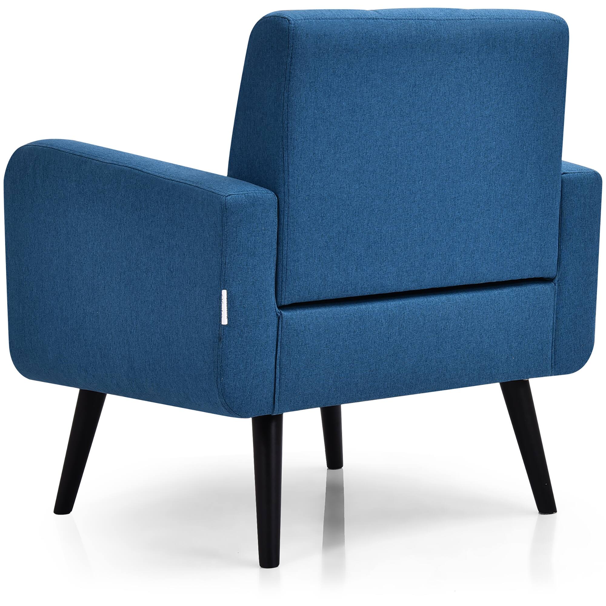 Alt View 18. Costway - Mid-Century Accent Chair with Rubber Wood Legs - Blue.