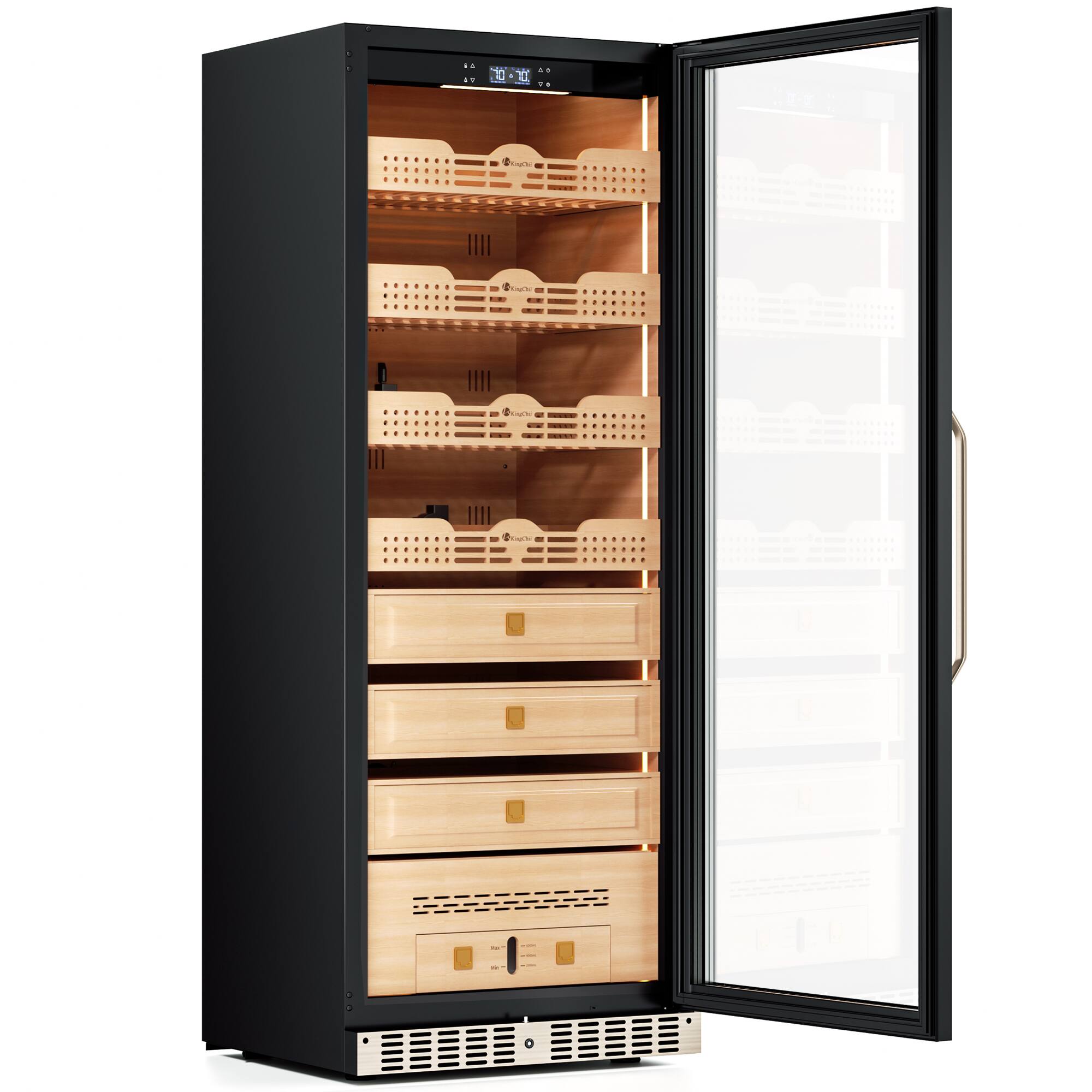 Angle. KingChii - KingChii Pro 475L Compressor Cigar Humidor Cabinet with Temperature & Humidity Control, 3980 Capacity - Gold.