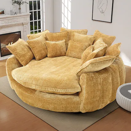 Front. Aukfa - Double Loaf Sofa Bed - Oversized with Armrests, Large Padded High Back, Round Decorative Chair for Living Room/Bedroom - Yellow.