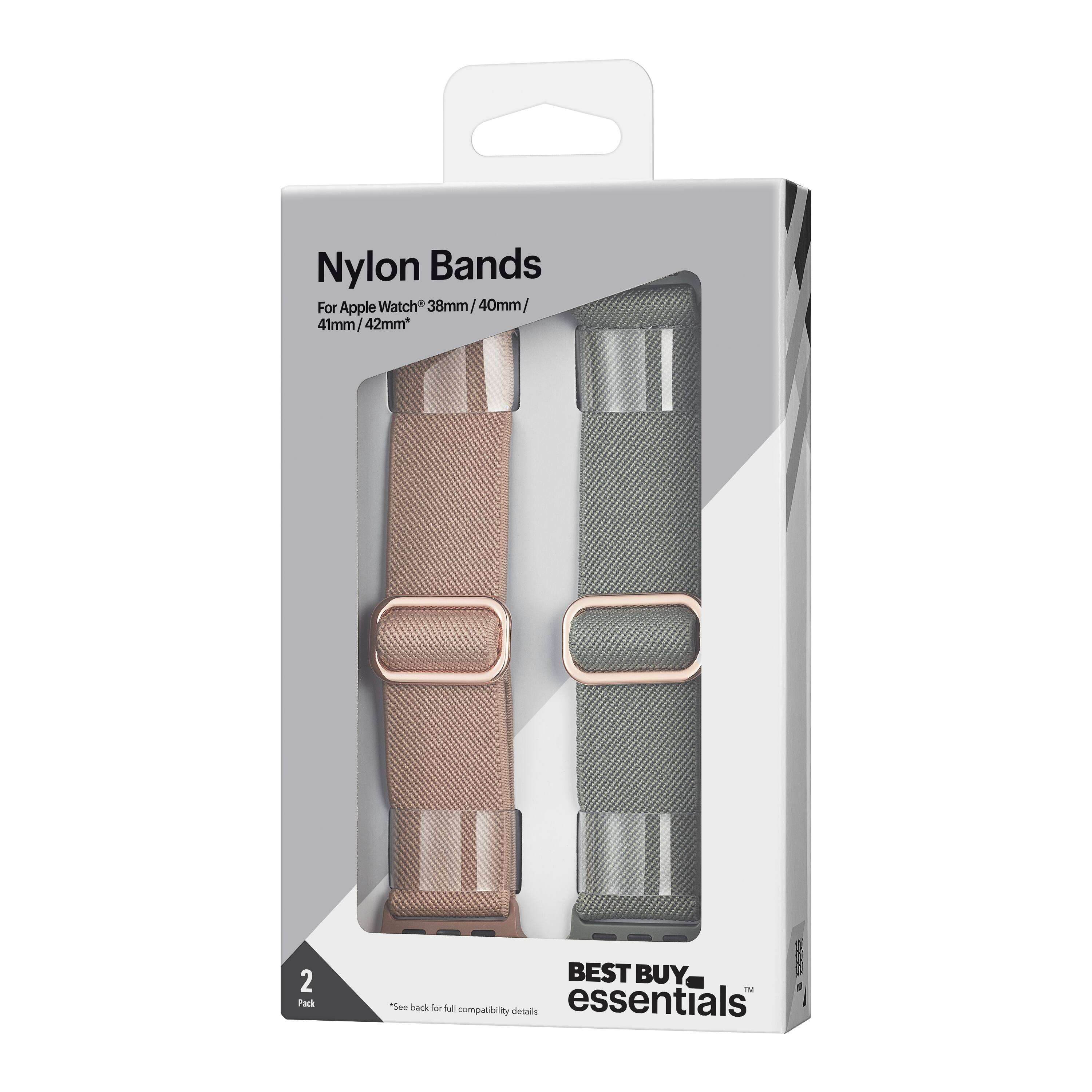 Nylon Bands  
For Apple Watch® 38mm / 40mm / 41mm / 42mm  

BEST BUY essentials  

2 Pack  

*See back for full compatibility details