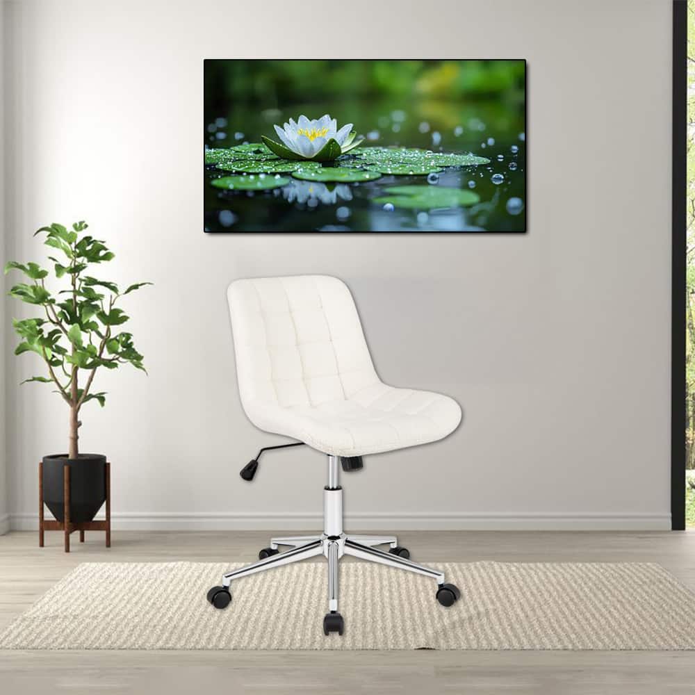 Hivvago - Armless Vanity and Office Chair with Soft Teddy Fleece Upholstery - White