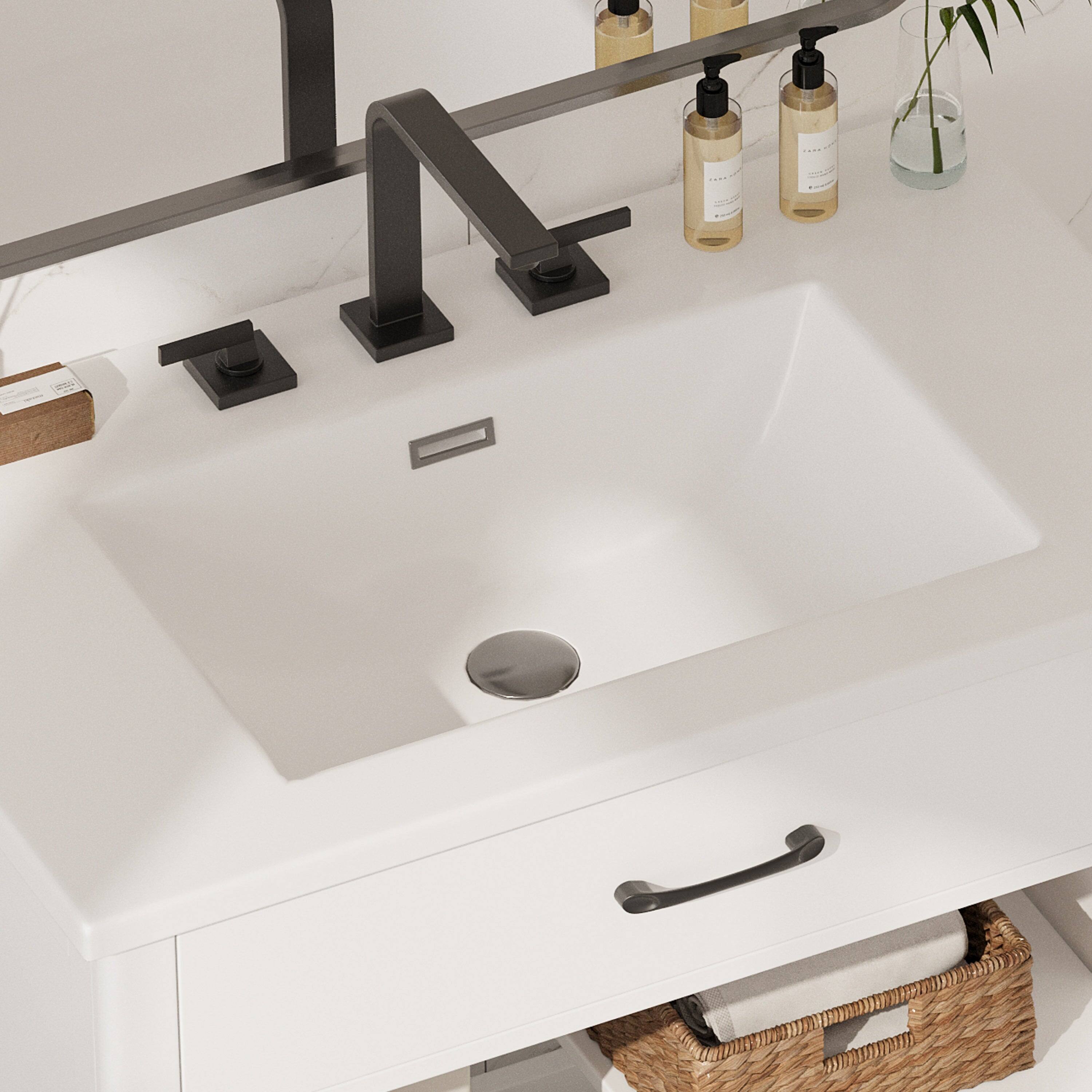 Alt View 4. Boyel Living - 31 Inch Bathroom Vanity with Tempered Glass Modern Cabinet Rubber Wood Legs Soft Close Doors White - White.