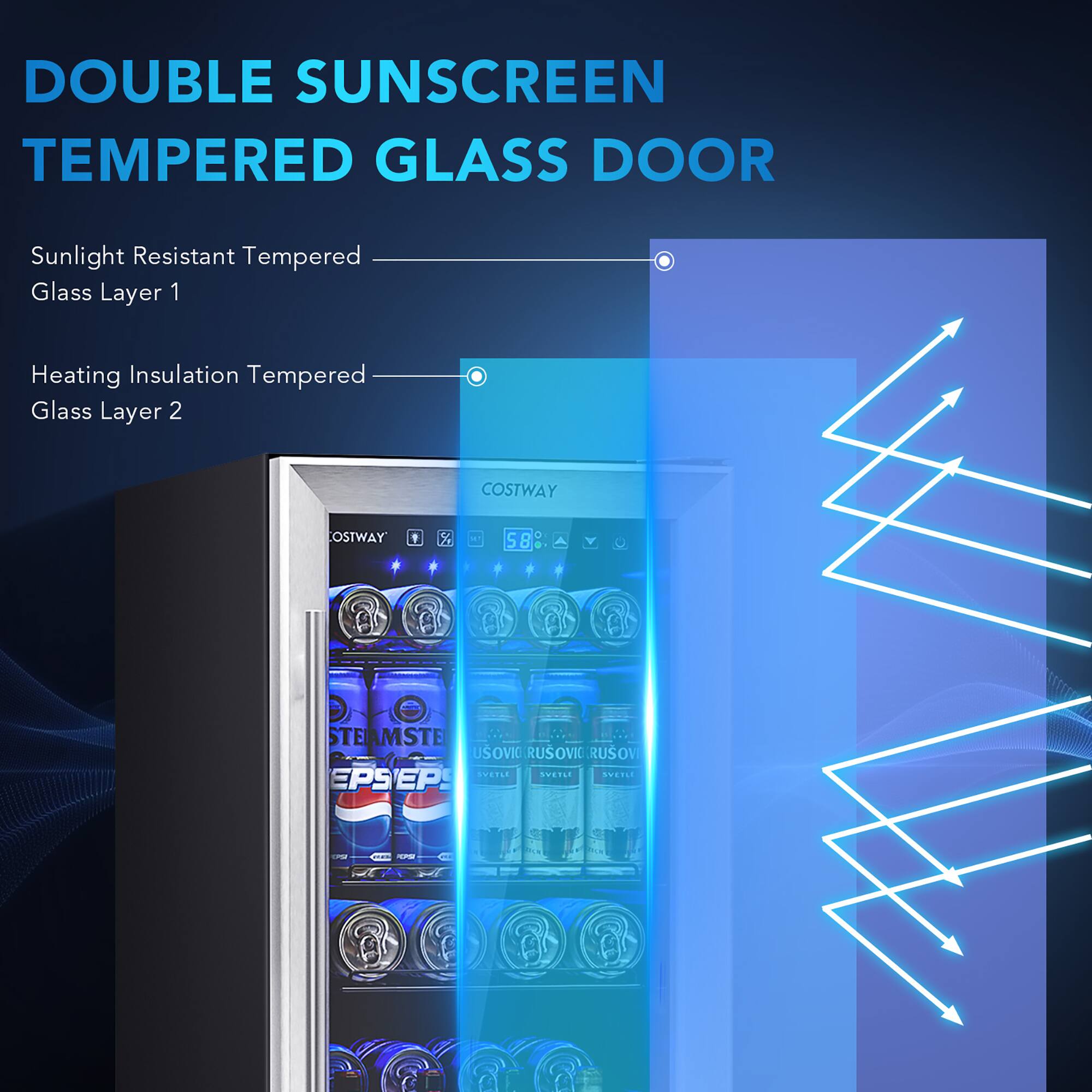 DOUBLE SUNSCREEN TEMPERED GLASS DOOR

Sunlight Resistant Tempered Glass Layer 1

Heating Insulation Tempered Glass Layer 2

COSTWAY

OSTWAY

58%

STEAMSTE

USOVIC.RUSOV

USOV

USOVIO

RUSOVK

RUSOV

SVEETLE

SVETLE

EPSEP