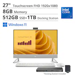Dell - 27" FHD Touch All-in-One Desktop,Intel Core 7 150U,8GB DDR5,512GB SSD+1TB Dock Set,GeForce MX570A,Win 11 - White