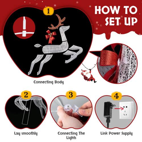 1. HOW TO SET UP  
   Connecting Body

2. Lay smoothly

3. Connecting The Lights

4. Link Power Supply