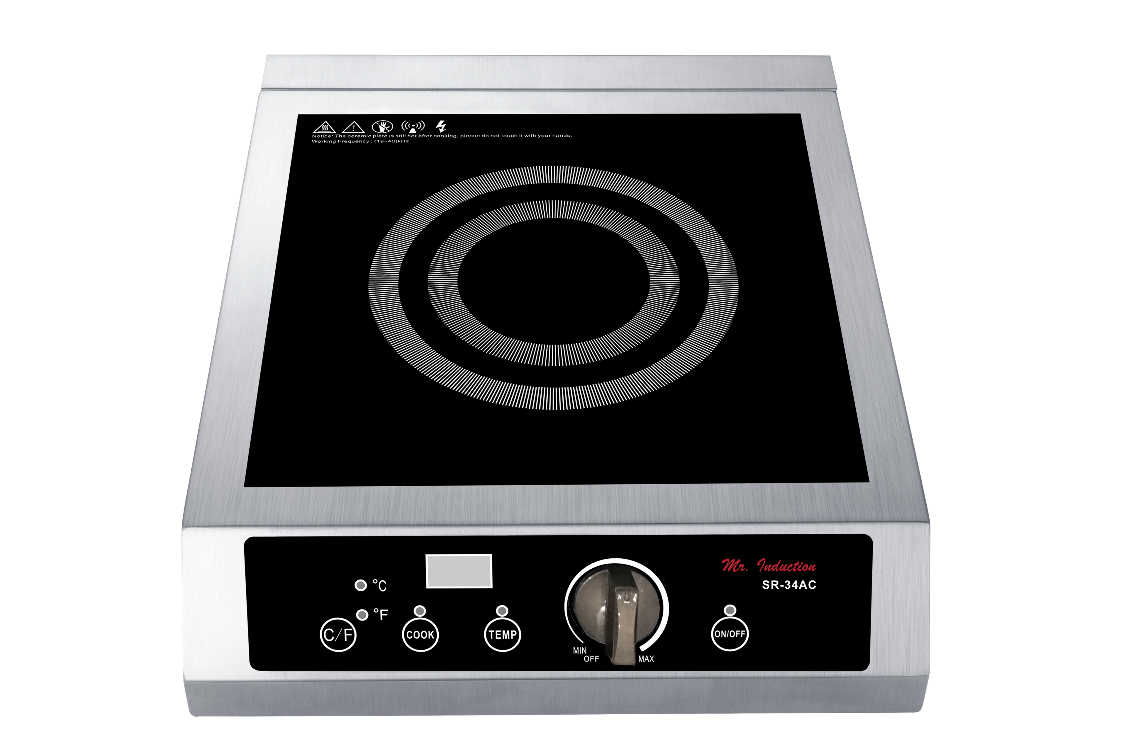 - No
- Noth pe
- d marking
- C Mr. Induction SR-34AC
- C/F
- COOK
- TEMP
- MIN OFF MAX ON/OFF