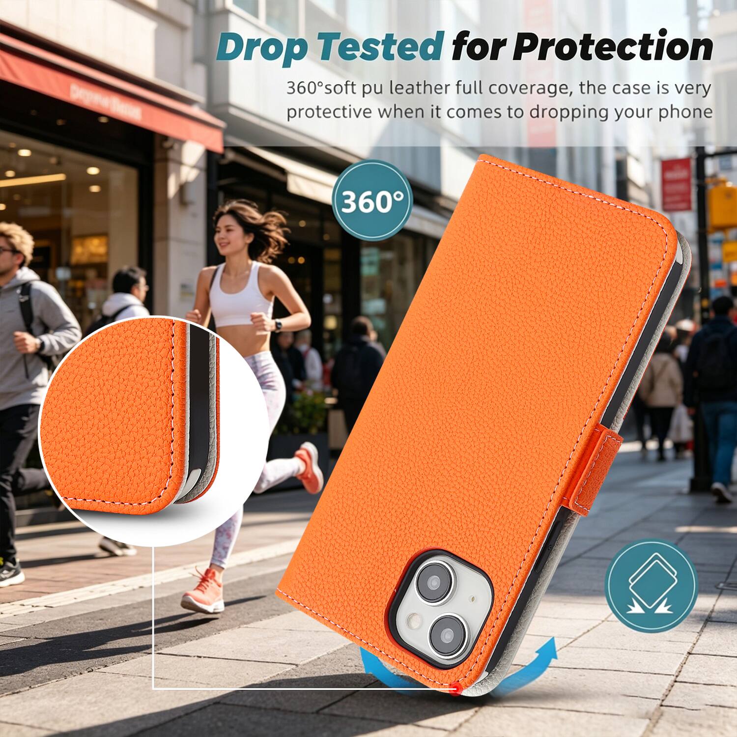 Drop Tested for Protection  
360° soft pu leather full coverage, the case is very protective when it comes to dropping your phone