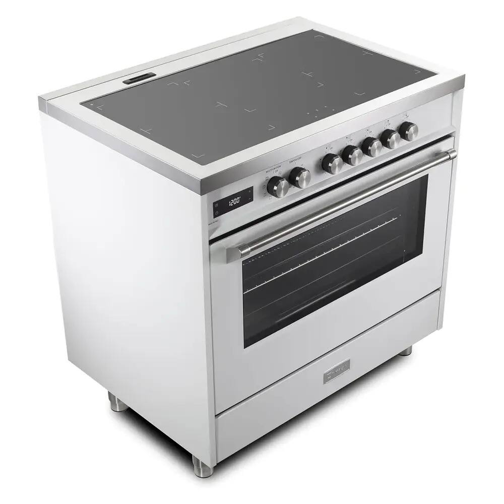 Angle. Verona - Verona 36 inch Ultima Collection Freestanding Induction Range with 5 Elements, 5 cu. ft. Oven Capacity (White) - White.