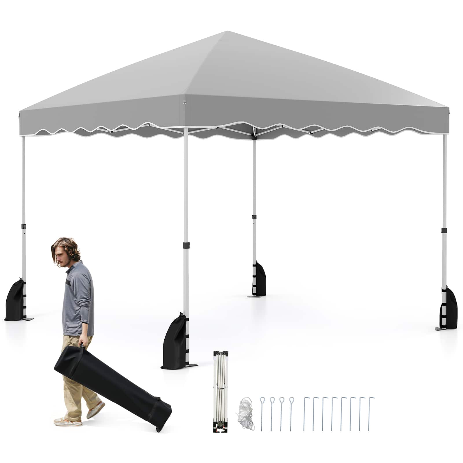 Front. Gymax - Gymax 10 X 10 FT Pop up Canopy Tent Portable Foldable Patio Shelter w/ Wheeled Bag - Gray.