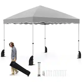 Gymax - 10 X 10 FT Pop up Canopy Tent Portable Foldable Patio Shelter w/ Wheeled Bag - Gray
