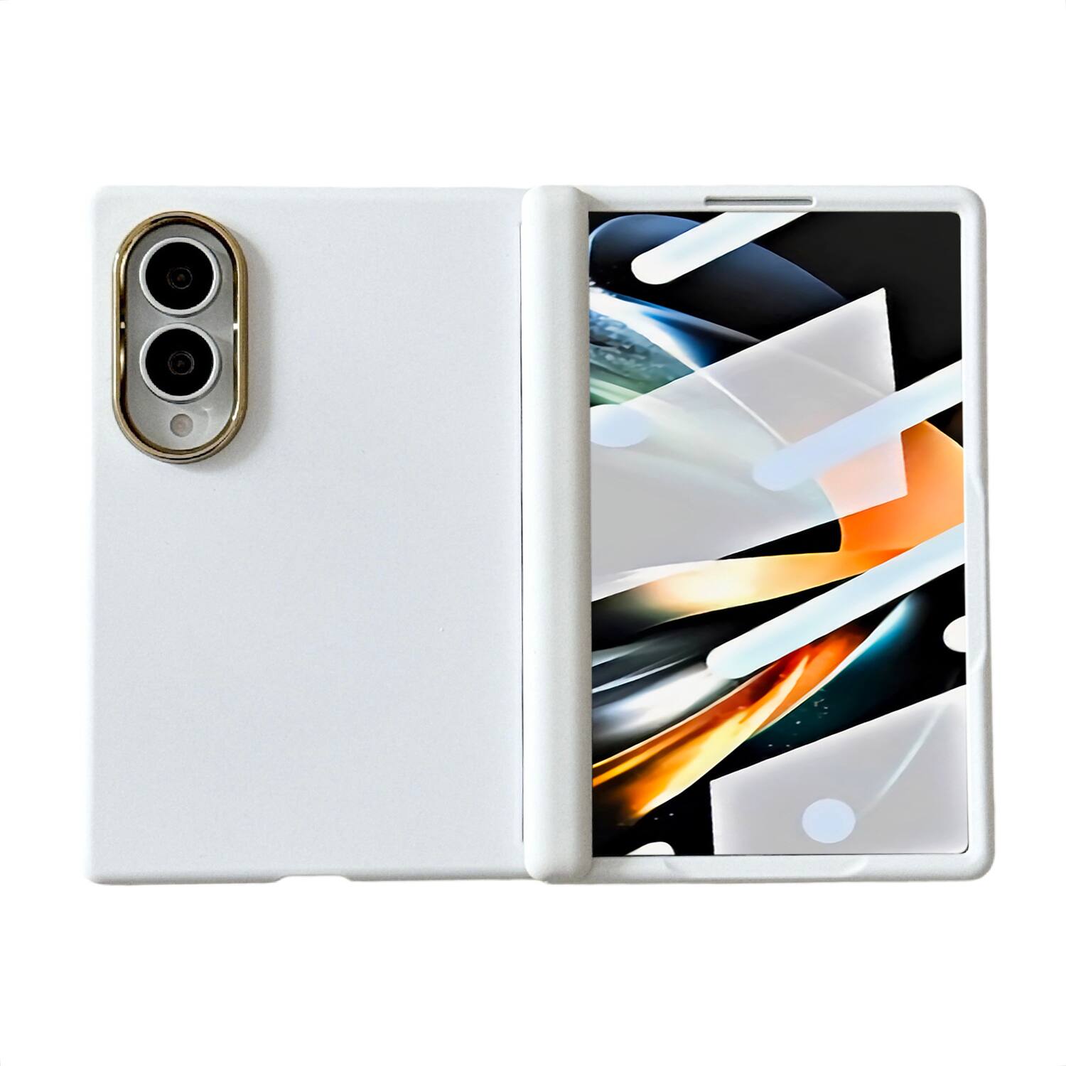 Angle. Dteck - for Samsung Galaxy Z Fold8 Rugged Hinge Protection Case with Tempered Glass Film,Shockproof Matte Slim Mag Safe Cover - White.