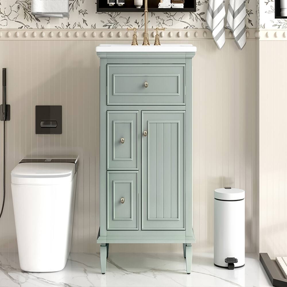 Alt View 3. Loheer - Loheer 24 inch bathroom vanity with sink, green bathroom vanity cabinet, vanity with adjustable shelf and ceramic basin - Green.