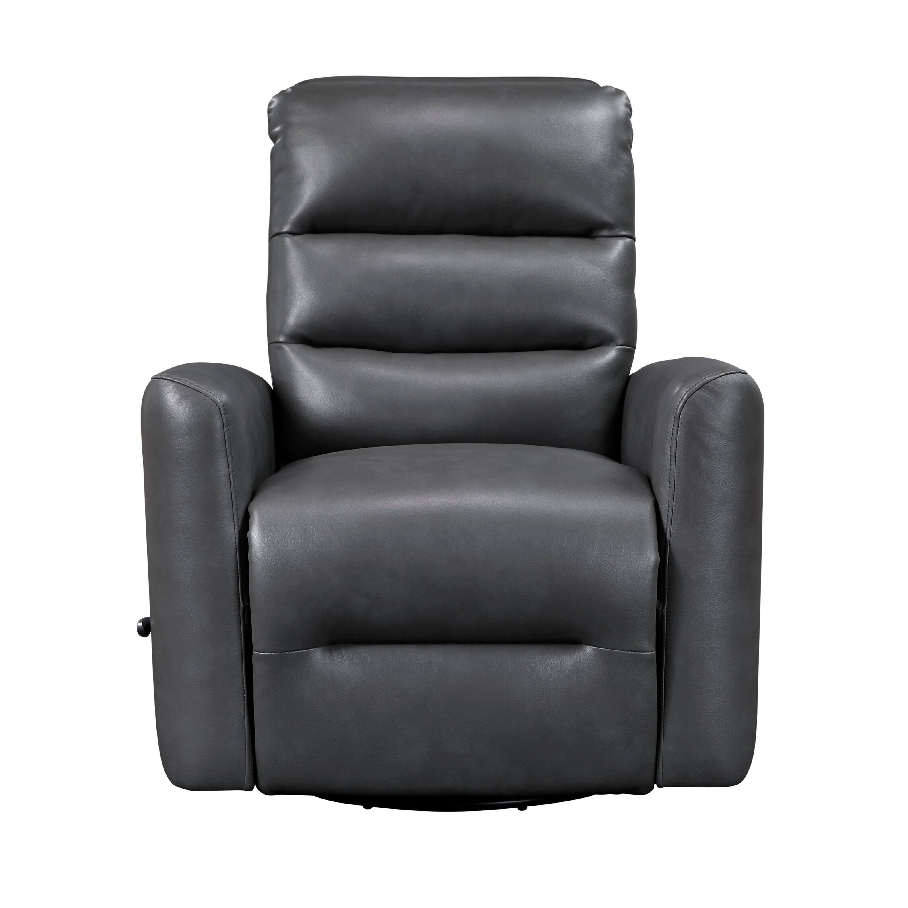 Left. TinyHomie - Glider Reclining Chair Swivel Motion Gray Breathable Faux Leather Upholstery Luxury Living Room Furniture - Gray.