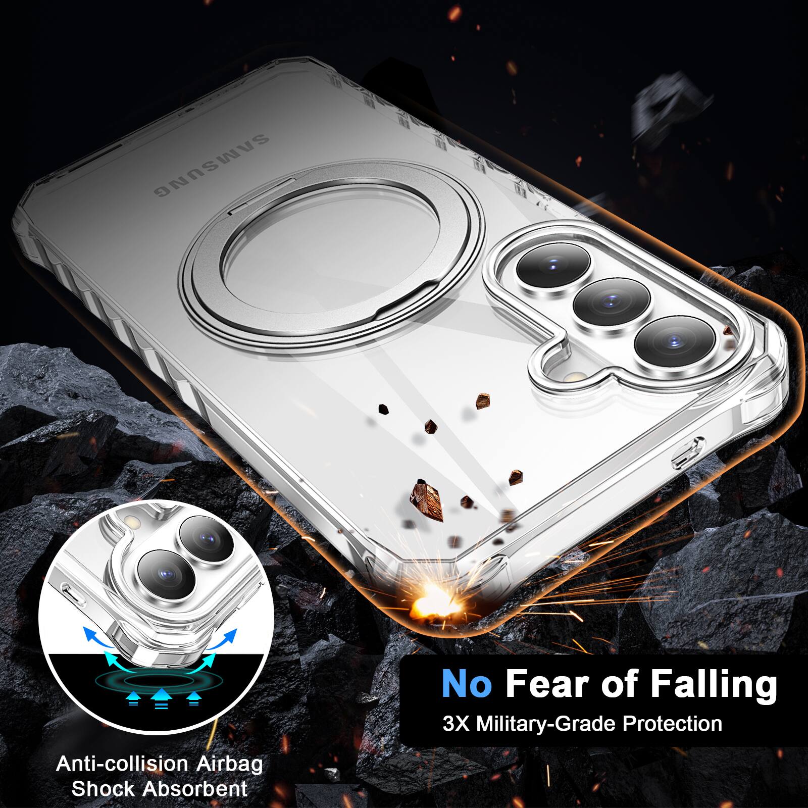 SAMSUNG Anti-collision Airbag Shock Absorbent  
No Fear of Falling  
3X Military-Grade Protection
