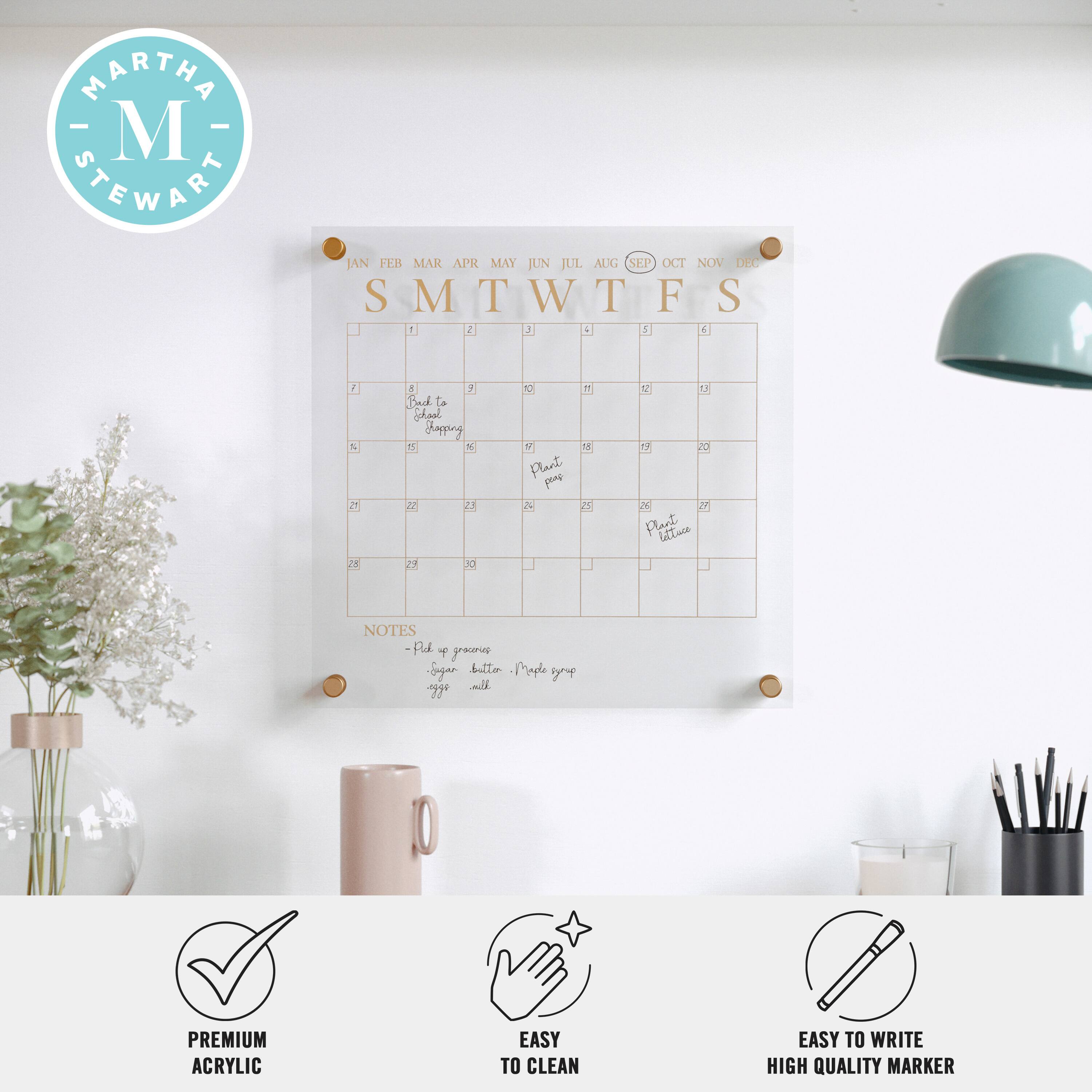 MARTHA M STEWART JAN FEB MAR APR MAY JUN JUL ALG SEP OCT NOV DEC SMTWTFS + 2 J - 1 - 2 1 - 3 Bad   Hoppny J  2 23 23 30 0 1 Plant fvad  1 d 21 1 1 d 20 x 3 Plant latture NOTES -Pd Y yrounny Egen butter Paple   7" PREMIUM ACRYLIC EASY TO CLEAN EASY TO WRITE HIGH QUALITY MARKER
