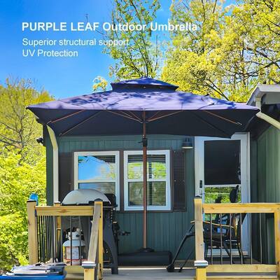 PURPLE LEAF 12' x 12' Navy Blue Square Umbrellas In Wood Color PURPLE LEAF 12' x 12' Navy Blue Square Umbrellas In Wood Color