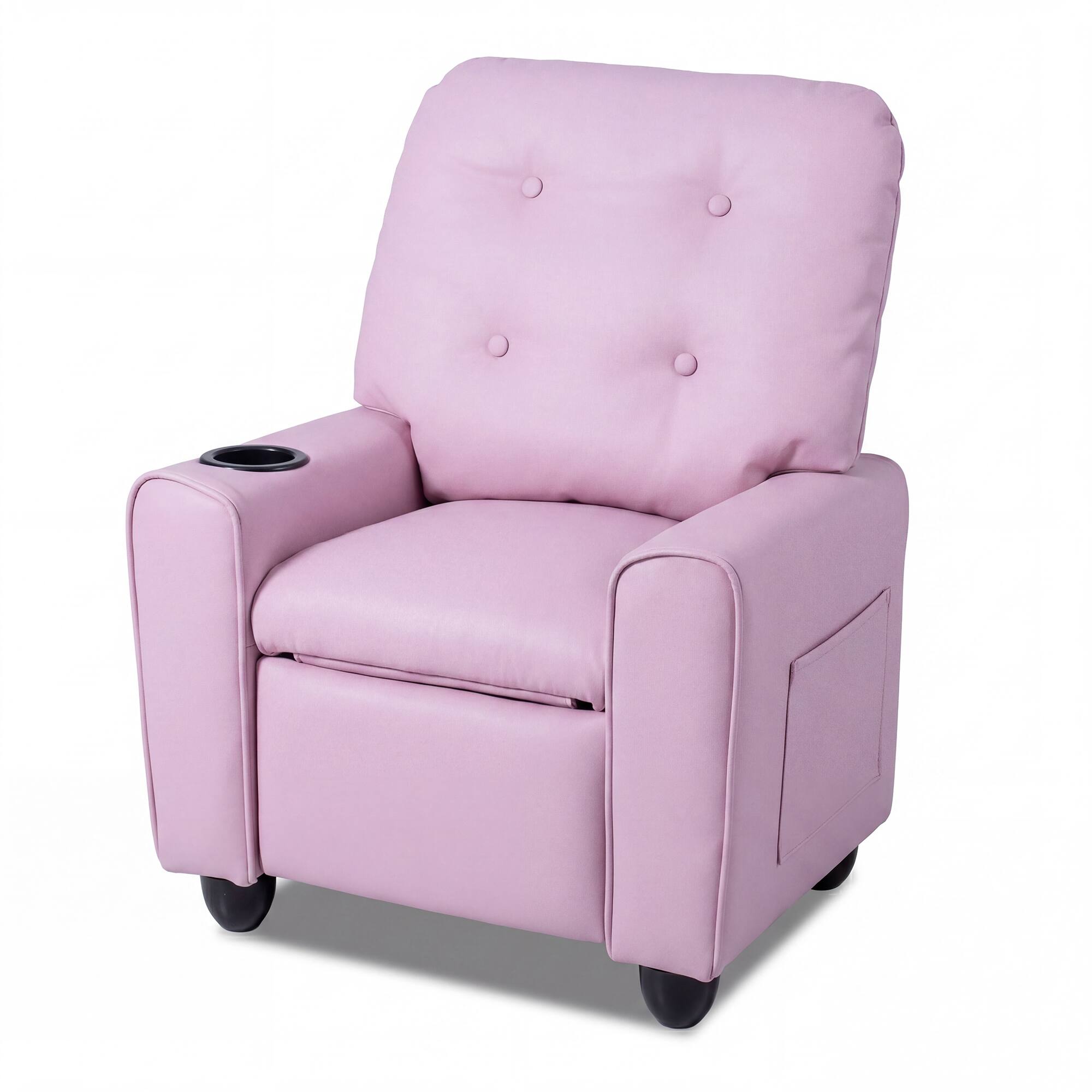 Alt View 7. Costway - Costway Push Back Kids Recliner Chair for Ages 3+, PU Leather Reclining Armchair with Cup Holder - Pink.