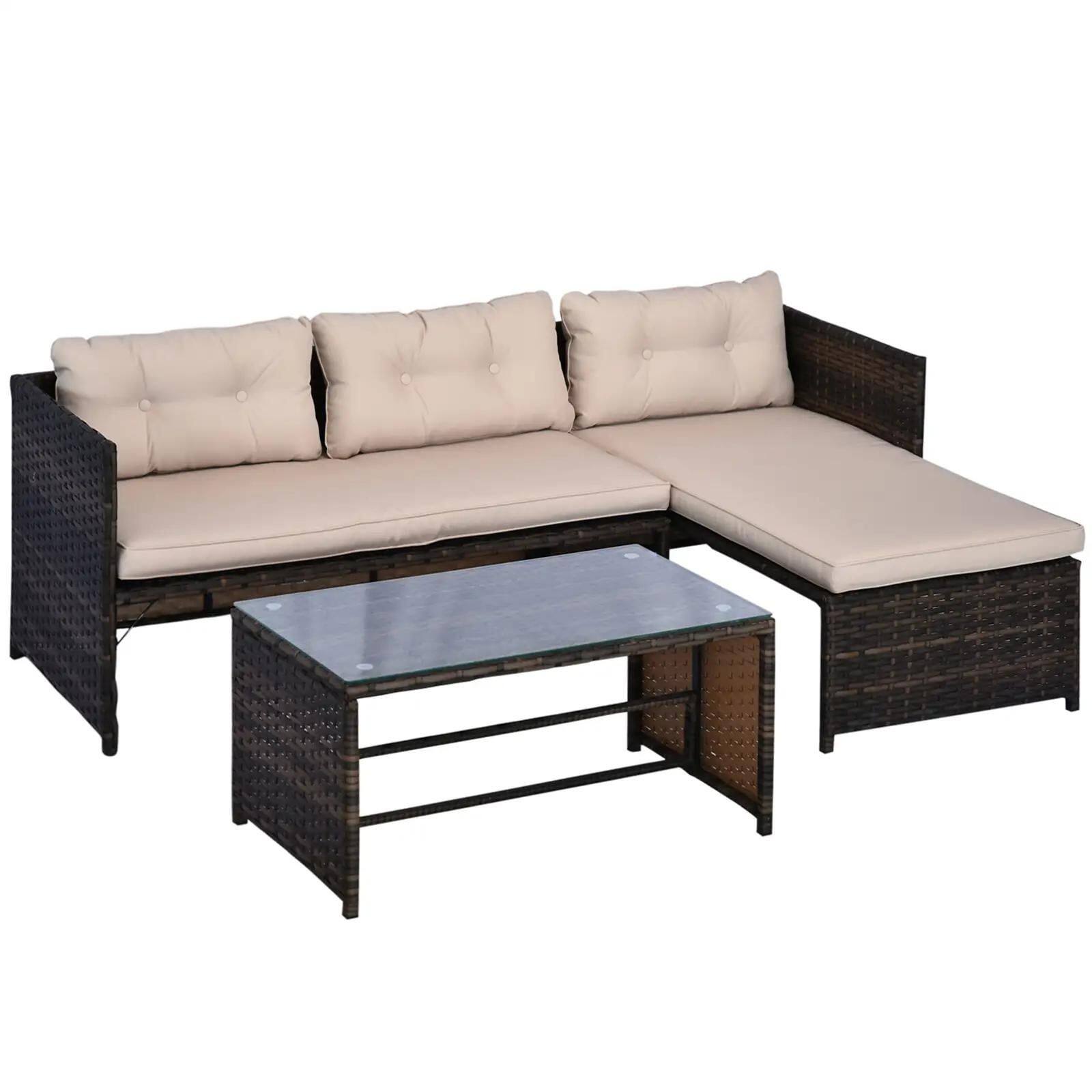 Back. Resenkos - Resenkos 3 Pieces Patio Furniture Set, Outdoor Sectional Furniture, PE rattan, Beige - Beige.