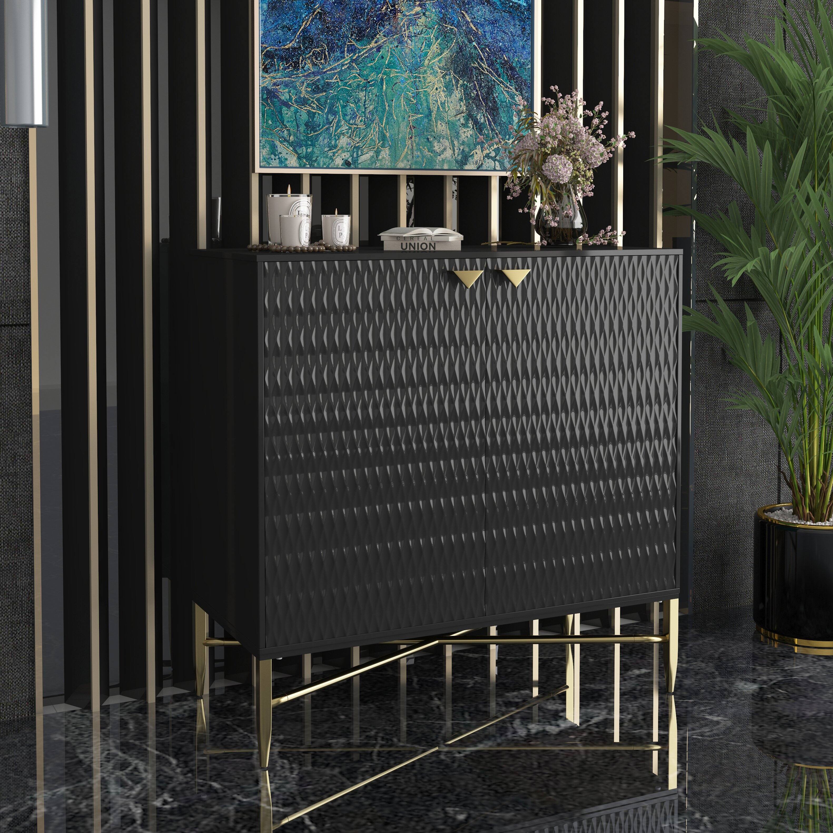 Alt View 4. Boyel Living - 32.8 in. H 2 Door Black Locker Accent Storage Cabinet with Hardware Stand - Black.