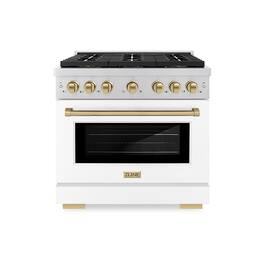 ZLINE - Autograph 36 in. Paramount Dual Fuel Range w/ DuoPro Cooktop & White Door w/ Bronze Accents (PSDRZ-WM-36-CB) - Stainless Steel with White Matte Door