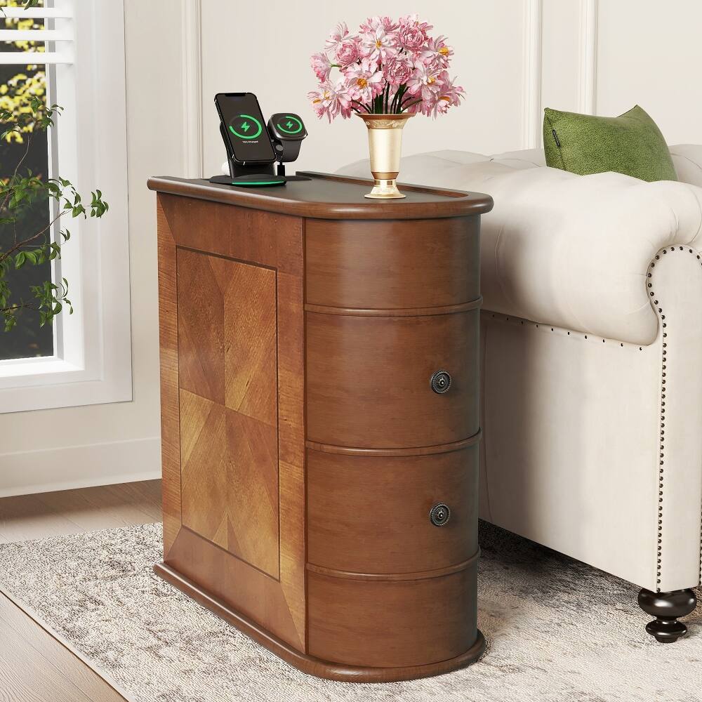 Angle. Loheer - Loheer End Table with Charging Station Sofa Side Table Walnut - Walnut.