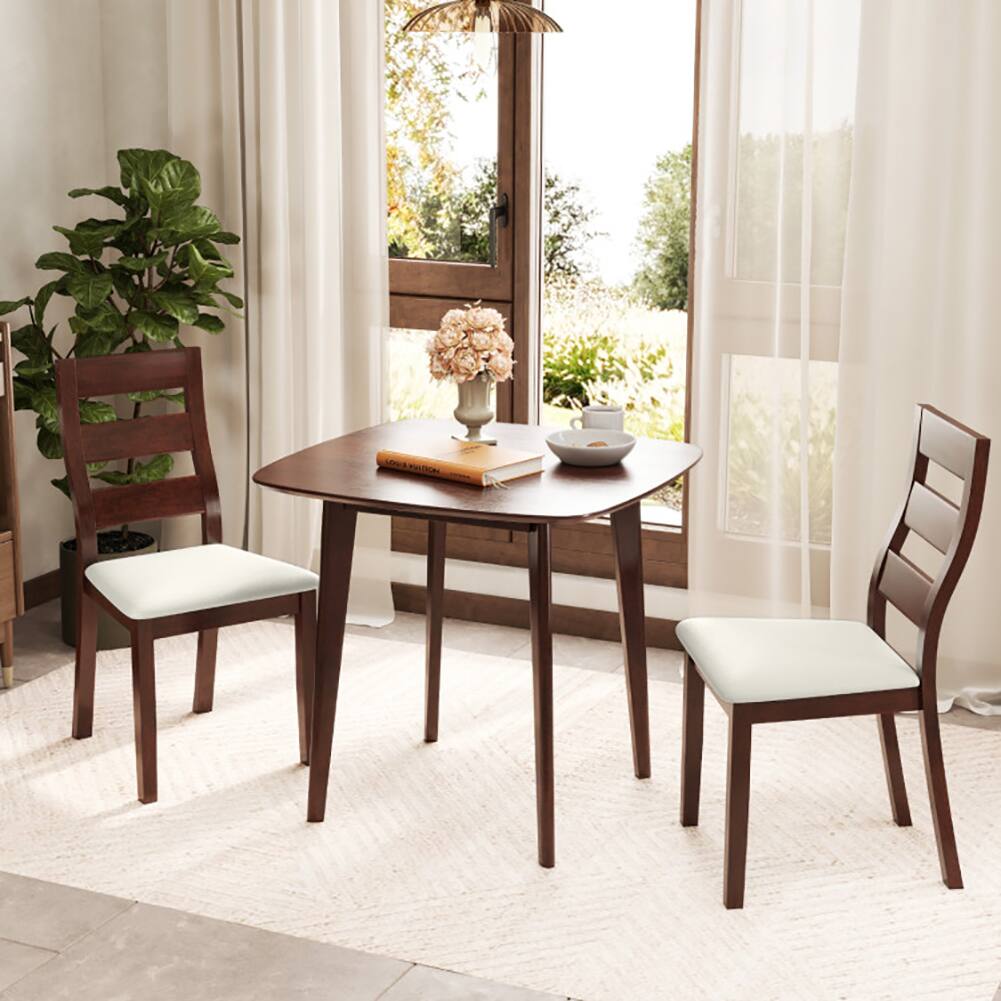 Back. Pefilos - 3-Piece Dining Table Set with Wooden Square Kitchen Table and 2 Chairs, Dining Room Sets for Indoor as Home - Brown.