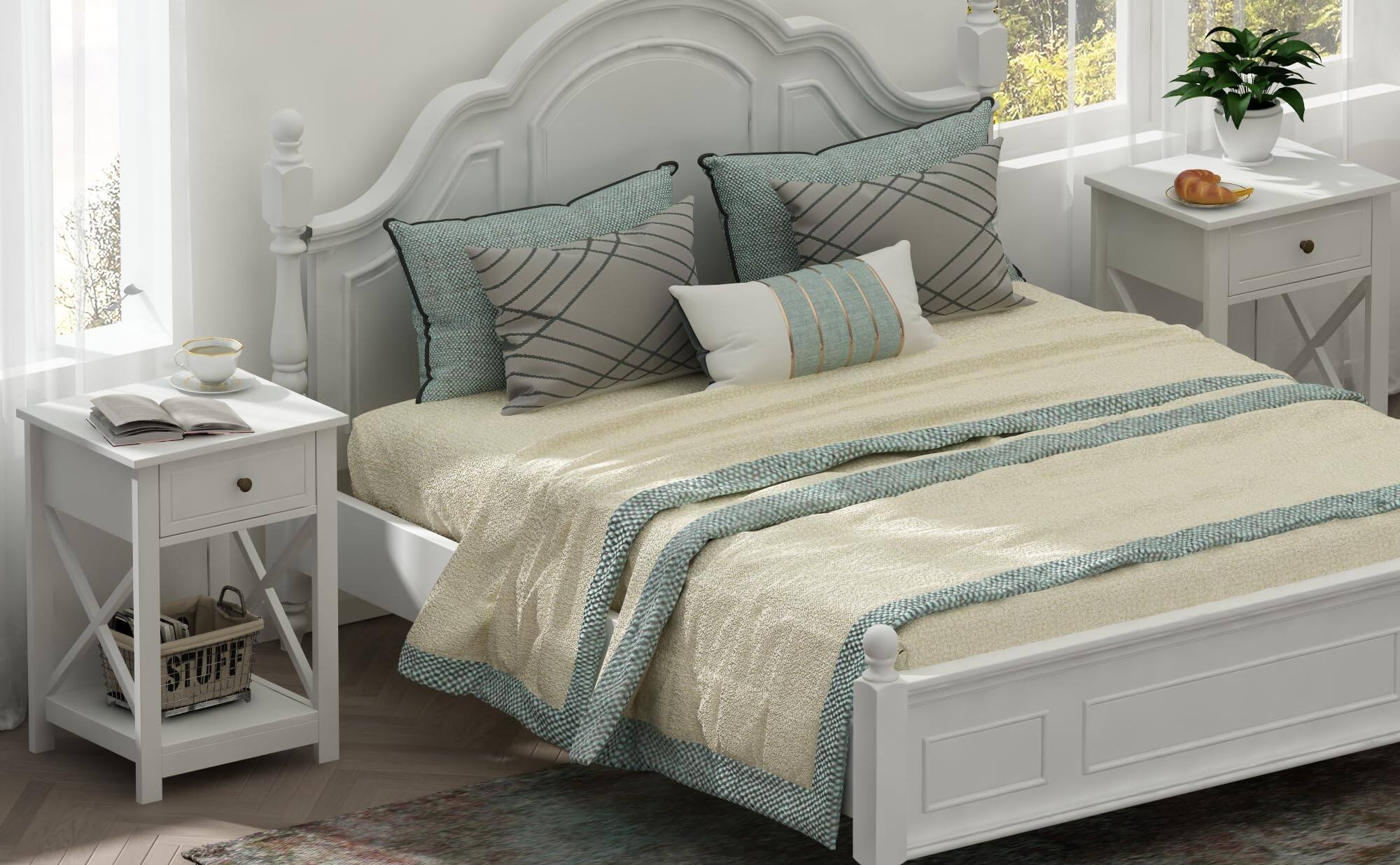 Left. Empire DigiLabs - Nightstand Set Of 2 Modern X-design Night Stand Bedside End Table With Open Storage For Place Bedroom - White.