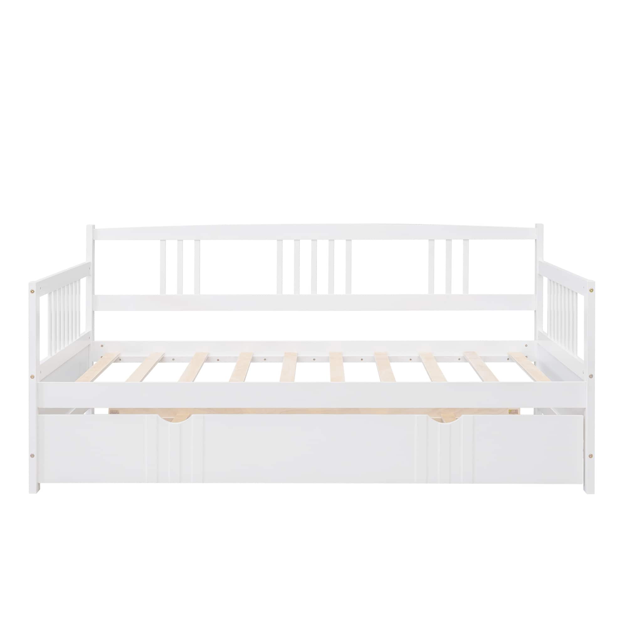 GOODSILO - Twin Size Daybed with Trundle - Solid Wood Frame for Versatile Living Space Solutions - White