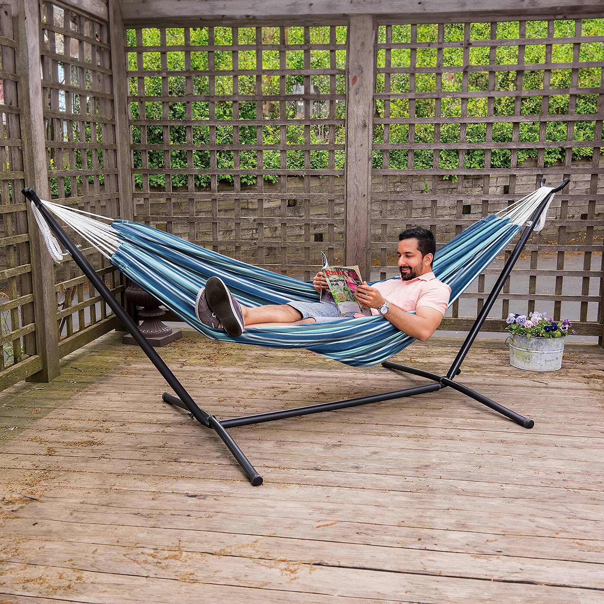 Alt View 4. Gymax - Gymax Portable Indoor Outdoor 2-Person Double Hammock Set w/ Stand and Carrying Cases - Blue.
