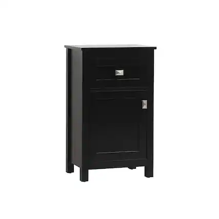 Front. Elegant Kitchen and Bath - 18 Inch Wide Bathroom Storage Freedstanding Cabinet In Black - Black.