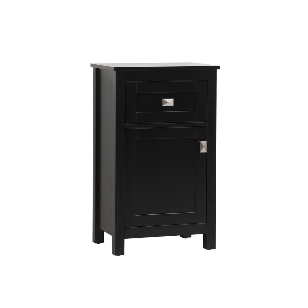 Front. Elegant Kitchen and Bath - 18 Inch Wide Bathroom Storage Freedstanding Cabinet In Black - Black.