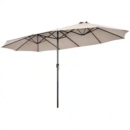 Front. Costway - 15FT Patio Double-Sided Umbrella Crank Outdoor Garden Market Sun Shade - Beige.