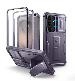 Dexnor - Rugged Case for Samsung Galaxy S26 FE with Kickstand & Screen Protector, Slide Camera Cover, Full-body Shockproof Bumper - Peony Pink