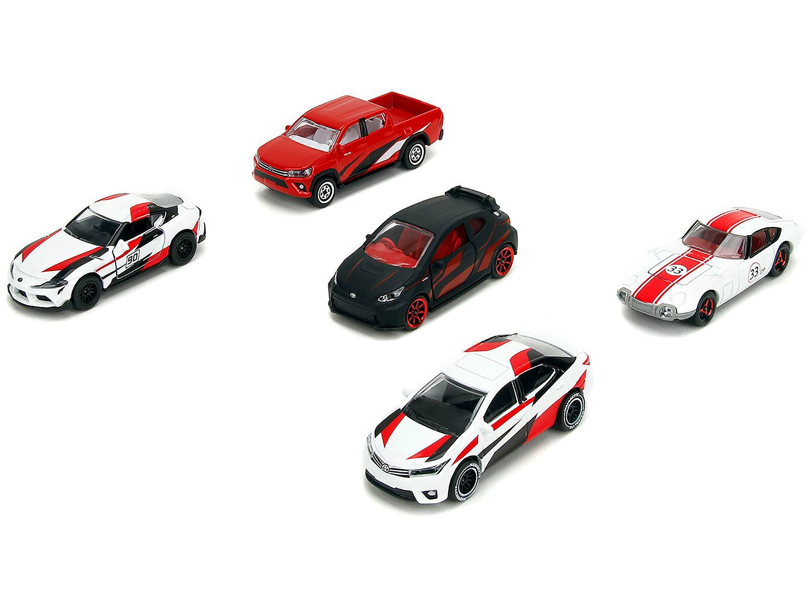 Angle. Majorette - Toyota Racing Giftpack (2024) 5 piece Set 1/64 Diecast Model Cars by Majorette - Multicolor.