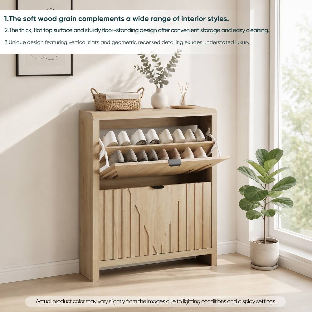 1. The soft wood grain complements a wide range of interior styles.
2. The thick, flat top surface and sturdy floor-standing design offer convenient storage and easy cleaning.
3. Unique design featuring vertical slats and geometric recessed detailing exudes understated luxury.
Actual product color may vary slightly from the images due to lighting conditions and display settings.