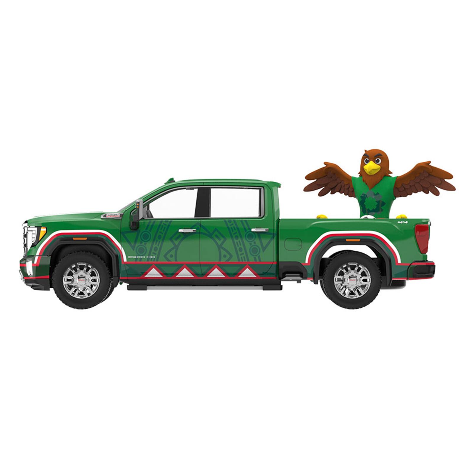 Alt View 1. Greenlight - 2022 GMC Sierra 3500 HD Pickup Truck Green with Mexican Soccer Graphics with Eagle Figure 1/64 Model Car by Greenlight.