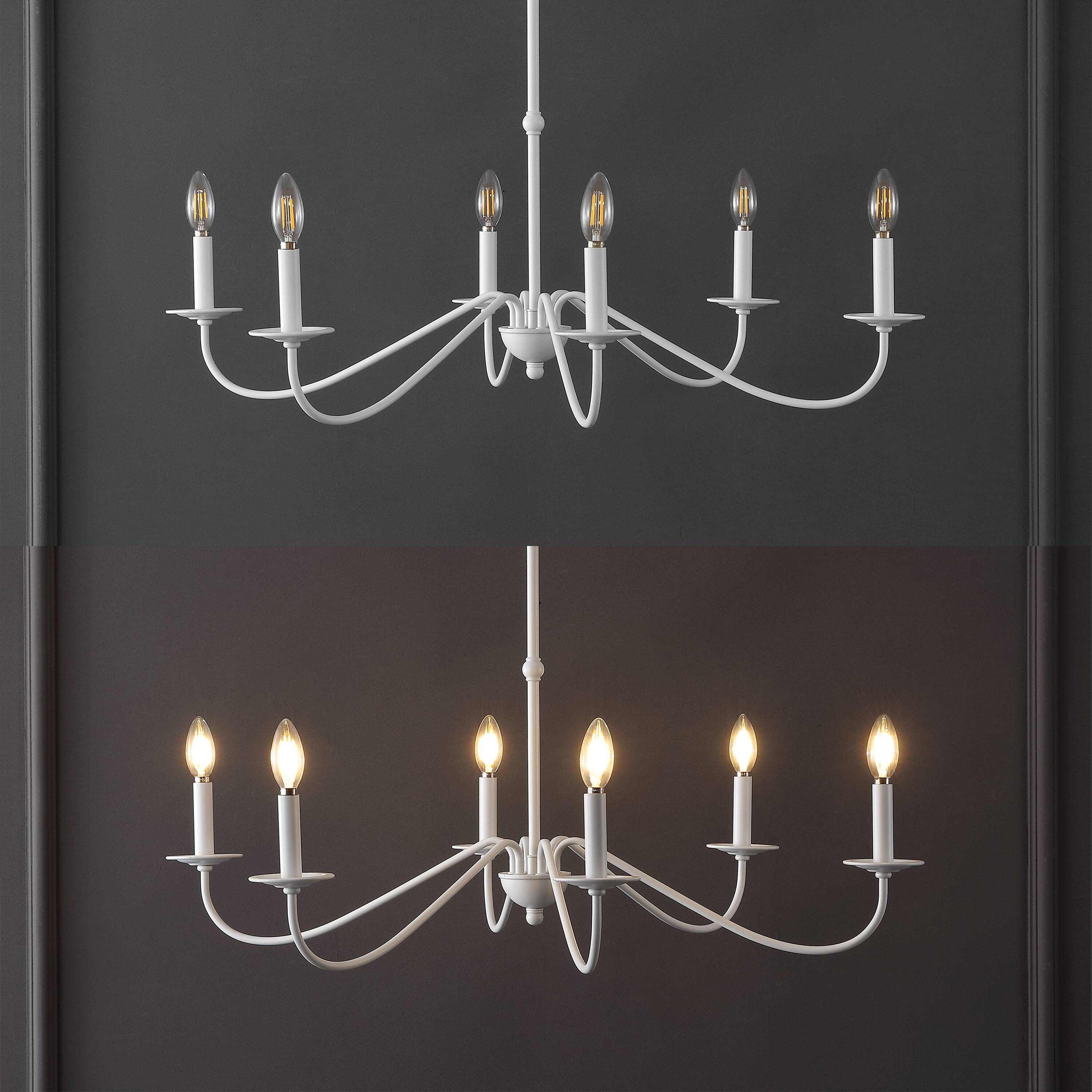 Alt View 4. Jonathan Y - Wicklow 34.75" 6-Light Bohemian Farmhouse Iron LED Chandelier, White - White.