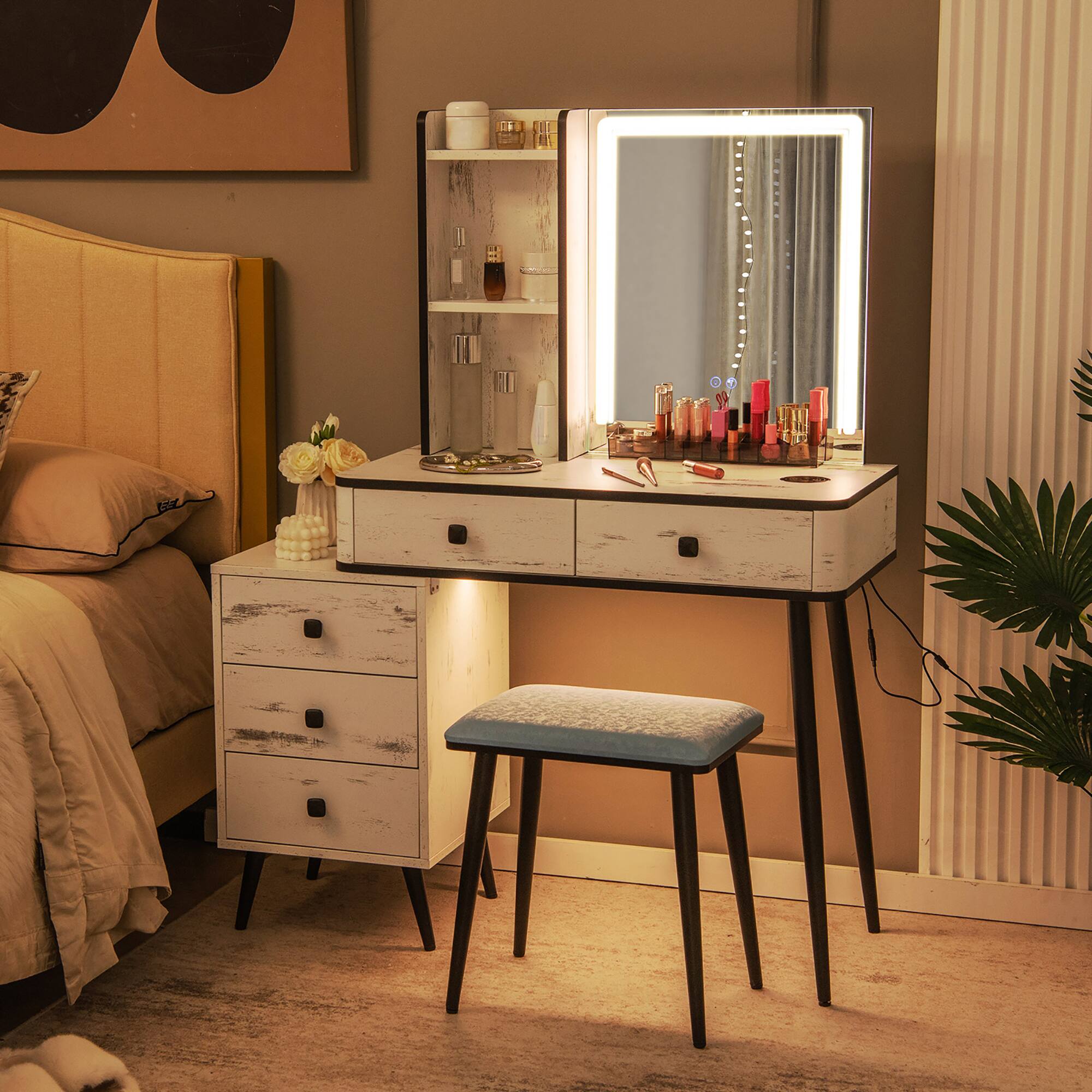 Alt View 2. Costway - Costway Vanity Set with Dimmable Lighted Mirror  3 Lighting Modes - White.