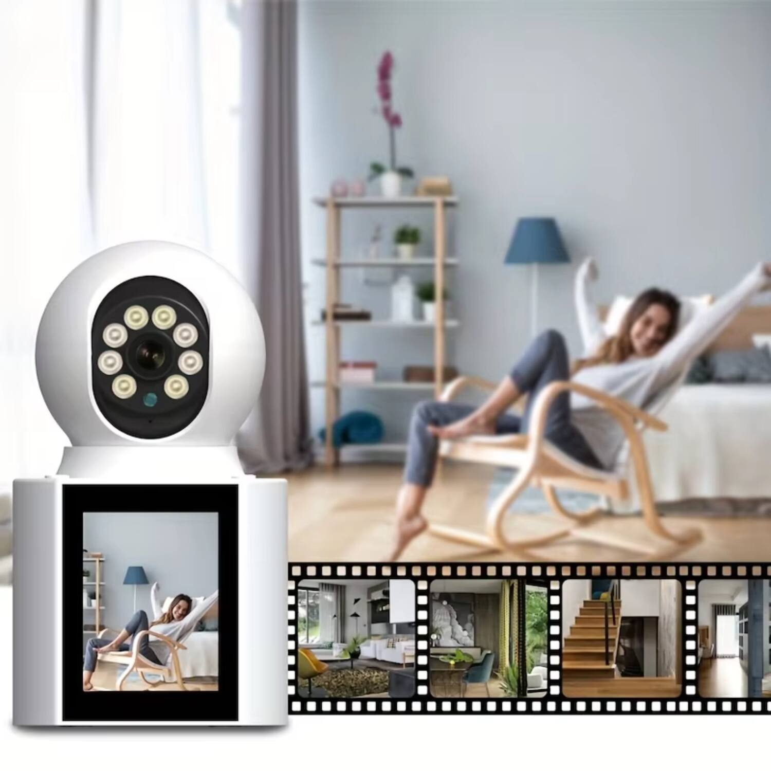 Alt View 1. Luckbyte - 2K WiFi Indoor Security Camera 360° PTZ Baby Monitor - White.