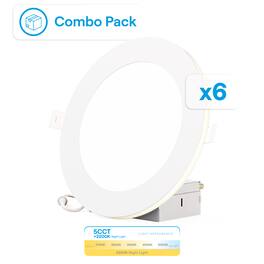Infibrite - 6 In Slim Recessed LED with Night Light 5CCT Selectable New Construction 12 Watt 1050LM Triac Dimmable 6 Pack - White